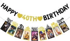 Happy 40Th Birthday Photo Banner Decorations for Approaching 40 Years Old, Black