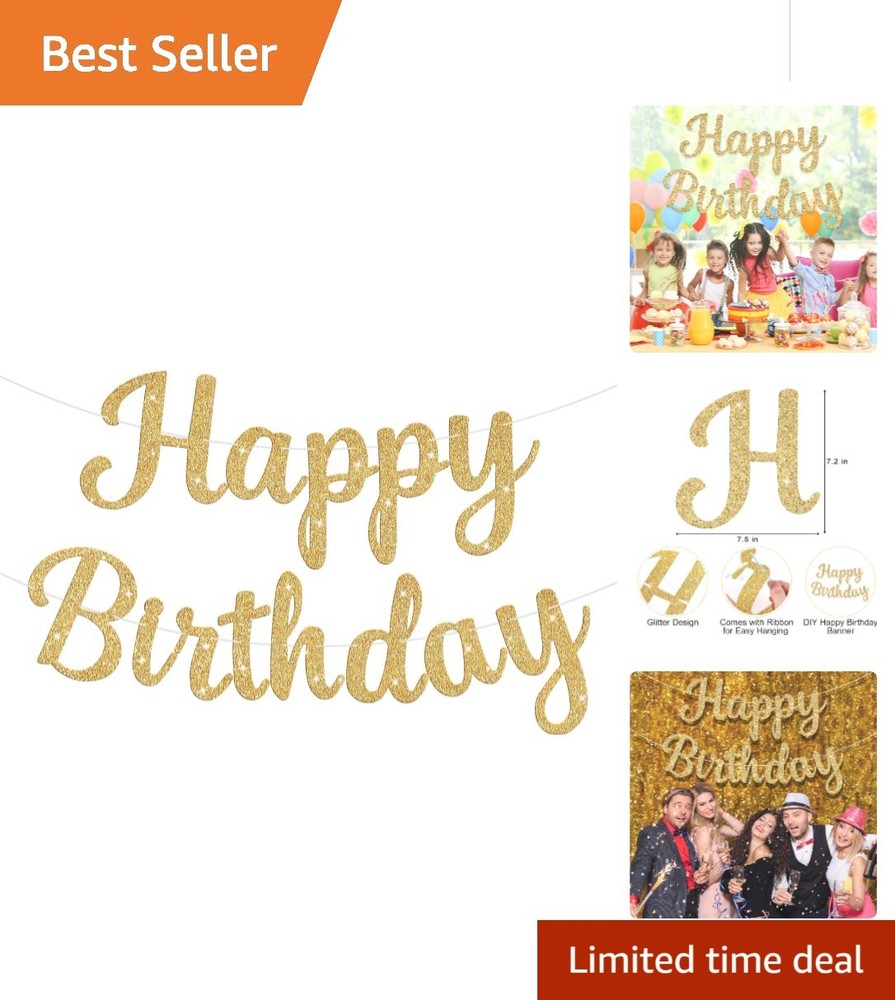 Glitter Happy Birthday Banner Sign Birthday Garland Wall Door Banners Flag fo…