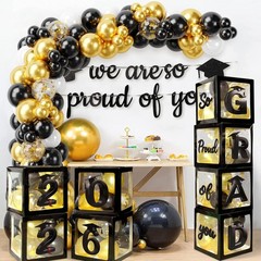 2026 Graduation Balloon Boxes Decorations, 4pcs Graduation Blocks with 32pcs …