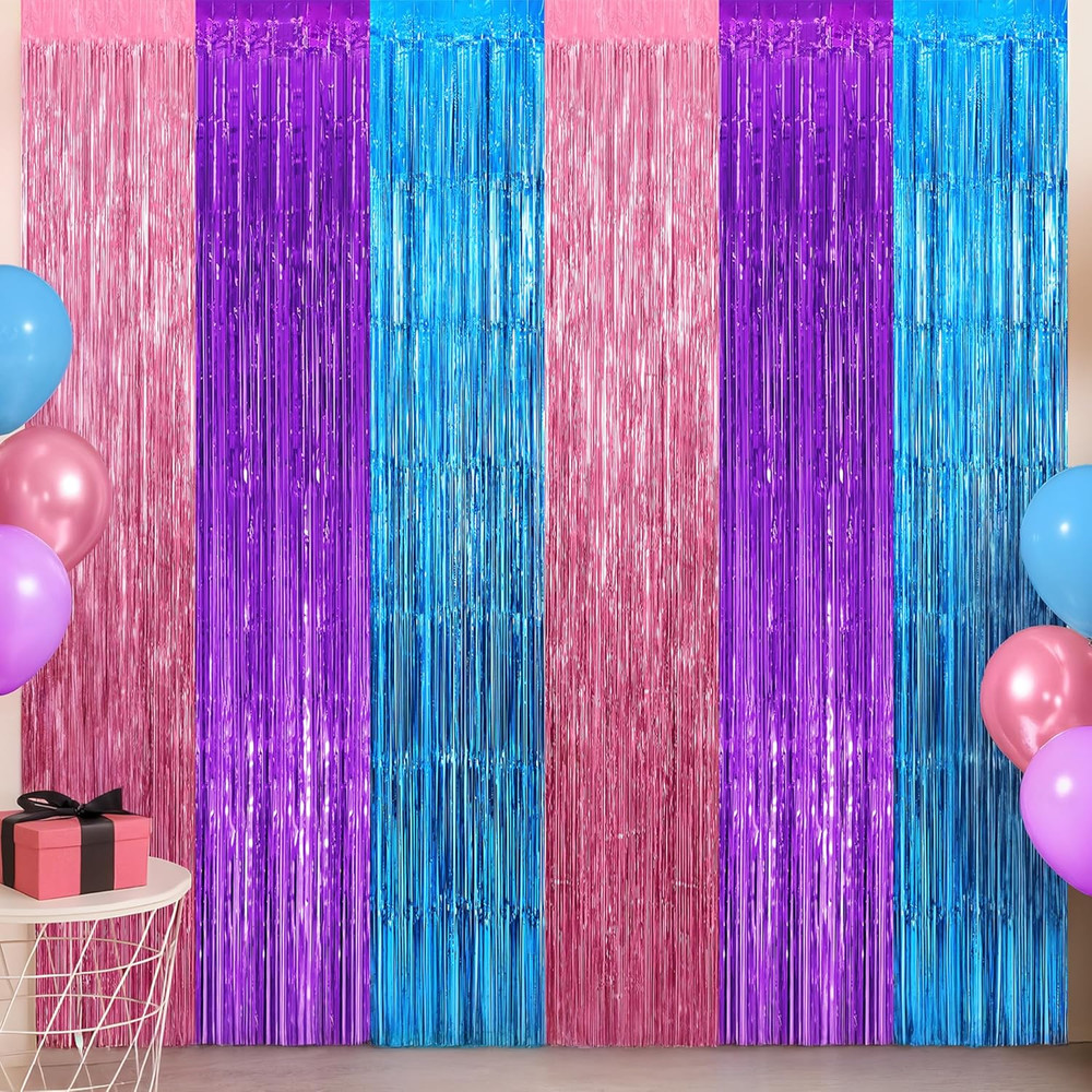 , Pink, Purple and Blue Foil Fringe Backdrop – Xtralarge, Pack of 2 | Multicolor