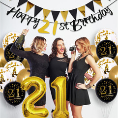 21St Birthday Decorations Him Her, Black Gold 21 Birthday Party Decor Golden Bla