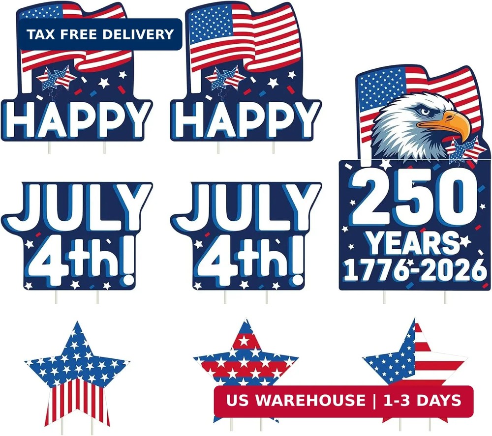 8 PCS 4th of July Yard Signs with Stakes, 250th Anniversary Independence Day Out