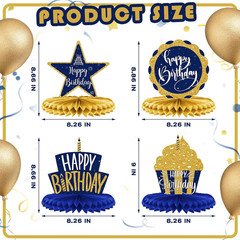 8 Pieces Blue Gold Happy Birthday Table Decorations Happy Birthday Honeycomb Cen