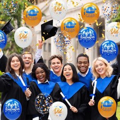 74 Pack Blue and Orange Graduation Balloons Class of 2026 Graduation Decorations