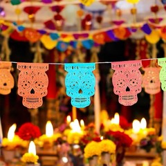 Dia De Los Muertos/ Day of Dead Banner, Multicolor Sugar Skull Garland 3PACK