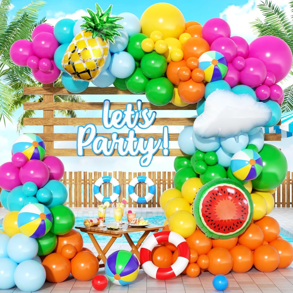 Tropical Hawaiian Balloon Garland Arch Kit 160Pcs, Summer Beach Pool Balloons…