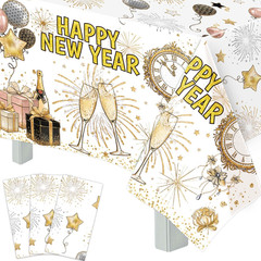 Happy New Year Tablecloths 3 Pack New Years Eve Party Supplies 2027 Gold & White
