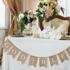 CHRORINE God Bless Banner Baptism Decorations for 1 Count (Pack of 1), Pink