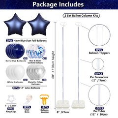2 Set 5 Feet Balloon Column Kit With Balloons, 80 Pcs Navy Blue Silver Balloo…