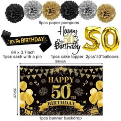 42PCS 50th Birthday Decoration Kit for Men Women, Black Gold Happy 50th Bday Ban