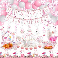 153 Pcs Easter Bunny Birthday Party Decorations Kit with Bunny Birthday Banne…