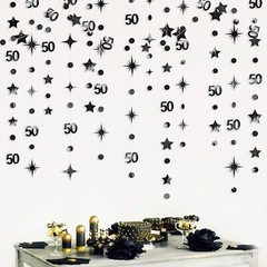 Black 50th Birthday Decorations Number 50 Circle Dot Twinkle Star