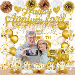 50Th Anniversary Decorations, White Gold 50Th Wedding Anniversary Decorations- B
