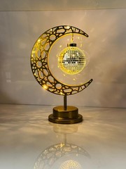 Ramadan Mubarak Moon Lamp Gold Eid Decoration Disco Ball Hanging Light Night