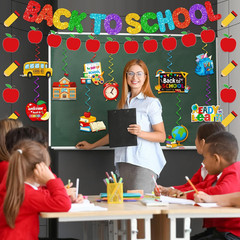 Back to School Decorations Banner,Back to School Banner and Apple Pencil Garland