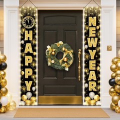 2026 Happy New Year Banner with String Lights, 72×12 Inch Large Front Door Po…