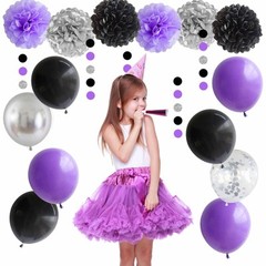 Black Purple and Silver Happy Birthday Party Decorations Balloons Décor Suppl…