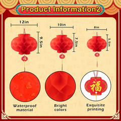 13Pcs Chinese Decorations for Party, 1 3D Chinese Dragon & 12 Red Lanterns for C