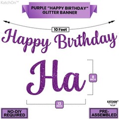 , Glitter Purple Cursive Happy Birthday Banner – Pre-Strung 10 Feet, Happy Bi…