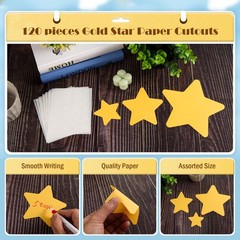 120 PCS Gold Star Cutouts Assorted Paper Die Cut Sizes 6/4/2.5 Inch Decor