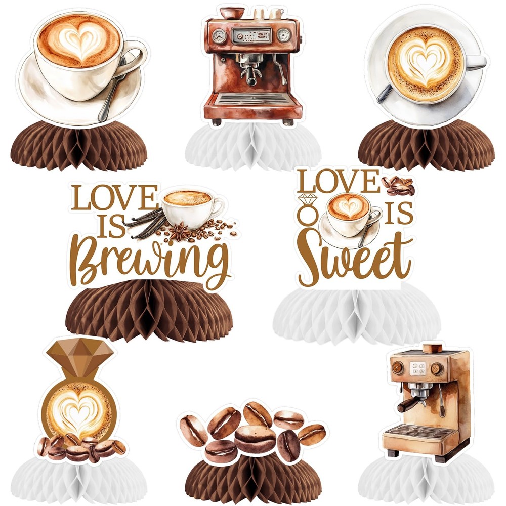 Coffee Bridal Shower Decorations 8 PCS Love Is Brewing Honeycomb