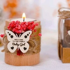 3 Wooden Butterfly Tealight Candle Holder Baby Shower Party Favors Pink Girl