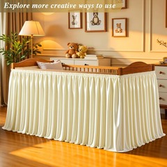 6Ft Champagne Satin Table Skirt for Rectangle or Round Tables, -& Ruffle Plea…