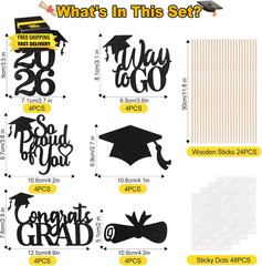Graduation Decorations 2026, 24 PCS Class of 2026 Double-Sided Centerpieces with