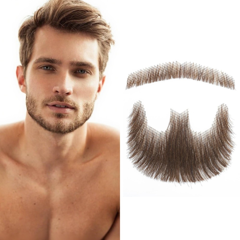Fake Goatee Beard, Mustache, Full Hand Tied Human Hair, Realistic Fake Facial…
