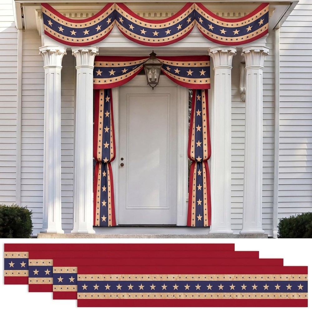 4 Pcs Vintage Tea-Stained Bunting American Flag with Star 250th Anniversary P…