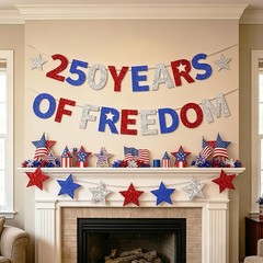 Glitter Banner Set 4th of July Decorations for USA 250th, Independence Day