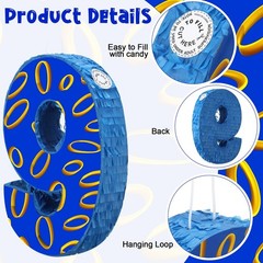 Blue & Gold Number 9 Piñata for Birthday Party – 16.5×11.4×3 in, Includes Blindf