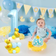 Rubber Ducky First Birthday Balloon Decoration Set, 40-Inch Blue Number 1 wit…