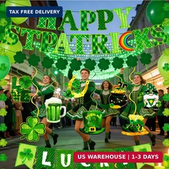 64Pcs St Patricks Day Decorations Kit Shamrock Lucky Banner Garlands Clover Hang