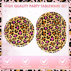 40 PCS Pink Cheetah Print Birthday Decorations Disposable Safari Animal Leopard