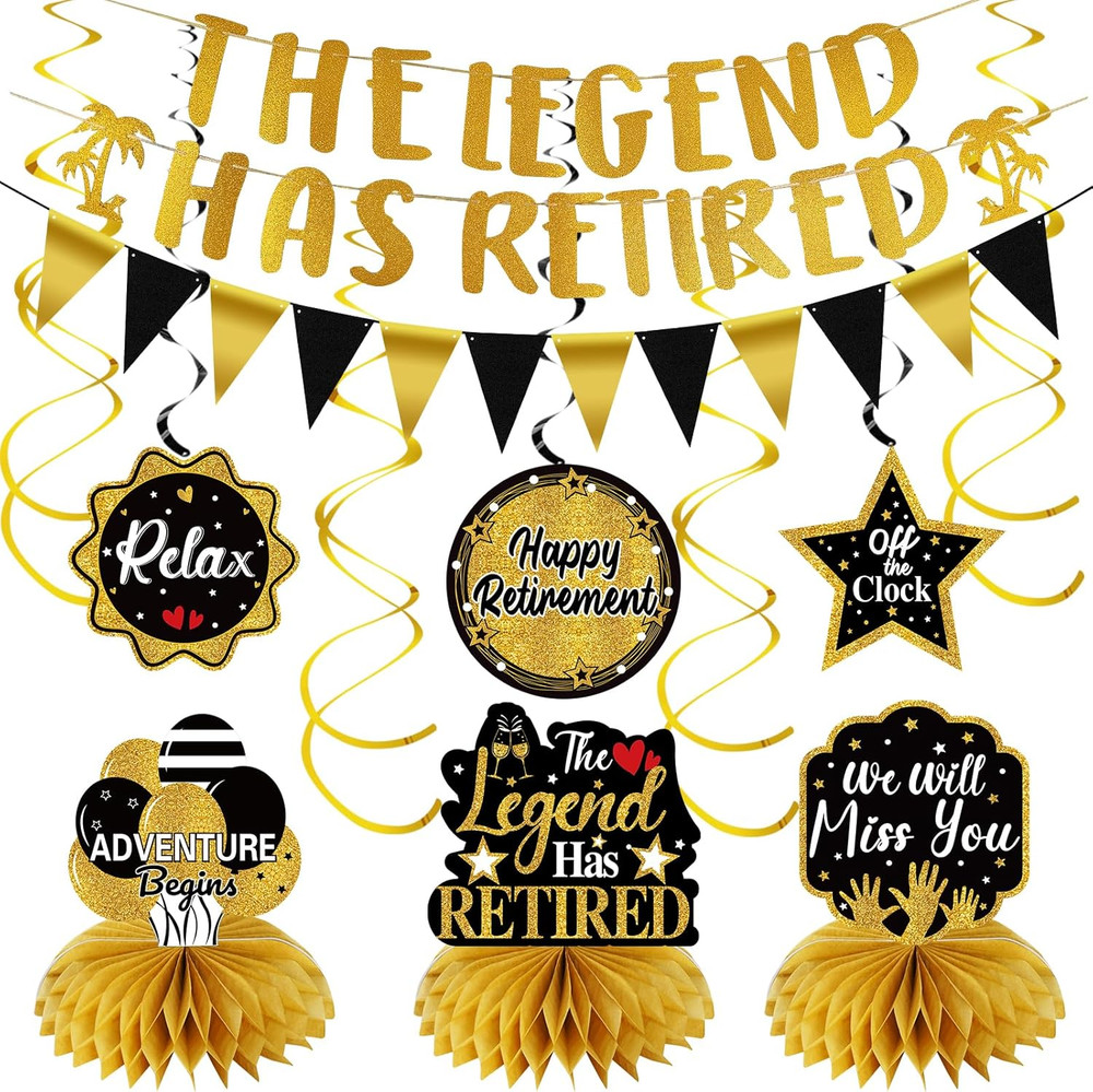 Retirement Party Decorations for Men Women, Black Gold Retirement Decorations Ki