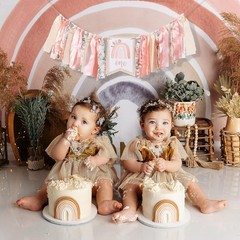 Boho Rainbow 1st High Chair Banner for Girls – Bohemian Rainbow Theme Party D…