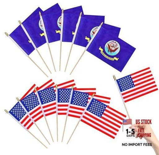 12Pack USA Navy Flags Mini HandHeld Flag Small Military Flags on Wooden Stick