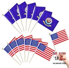 12Pack USA Navy Flags Mini HandHeld Flag Small Military Flags on Wooden Stick