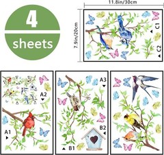 Yovkky Spring Summer Birds Branches Window Clings 4 Sheets, Cardinal Bird