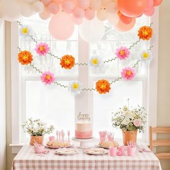 2 Pcs Tissue Paper Flower Garlands 6.56 Ft Paper Pom Pom Garlands with Vine L…