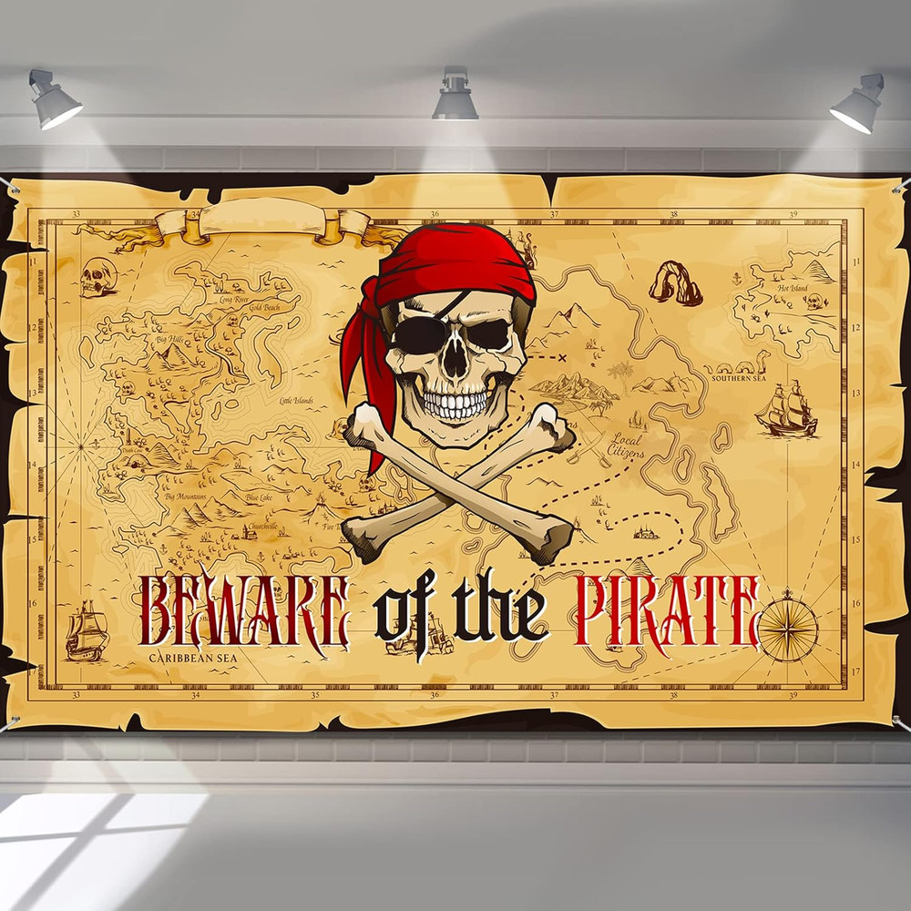 Pirate Party Backdrop Pirate Treasure Map Background Nautical Theme Wall Hanging