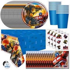 Transformers Birthday Party Supplies Set for 16 | Tablecover, Plates, Cups, Napk