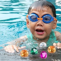 Diving Gem Pool Toy Set 15 Colorful Diamonds with Pirate Treasure Chest Box