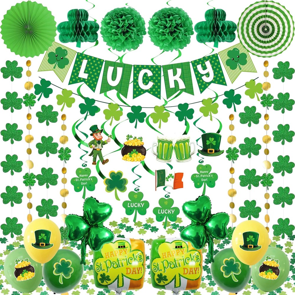 103 PCS St. Patrick’s Day Decorations Kit Party Supplies Set, Shamrock Hangin…