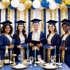 Navy Blue Party Decorations – 6 Rolls Navy Blue Gold Ivory Crepe Paper Stream…
