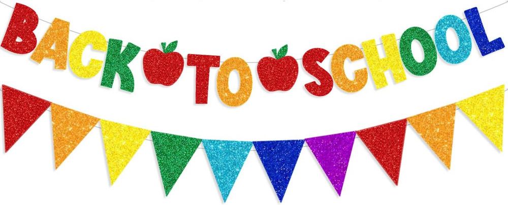 Glitter Back to School Banner and Colorful Glittery Pennant Banner for Back to S