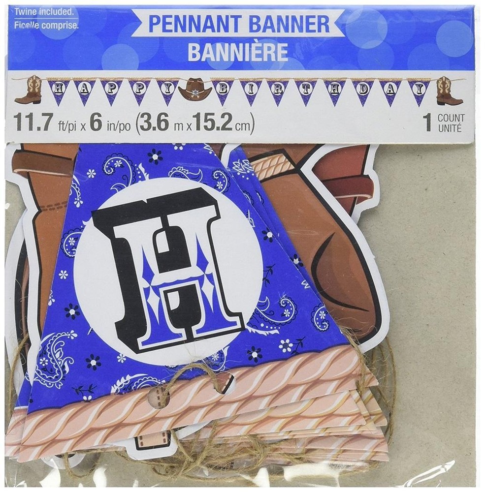 Blue Bandana Cowboy Western Theme Birthday Party Decoration Pennant Banner