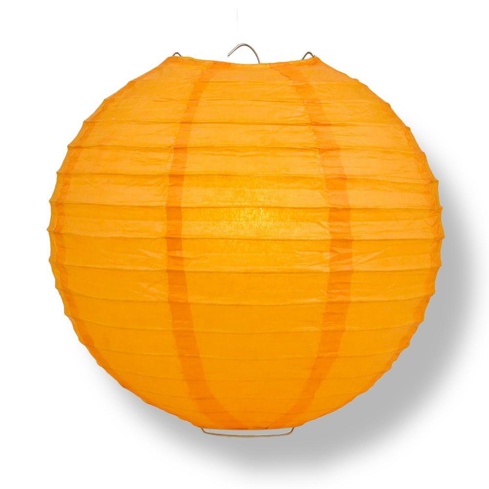 14″ Orange Round Paper Lantern, Even Ribbing, Chinese Hanging Wedding & Party De