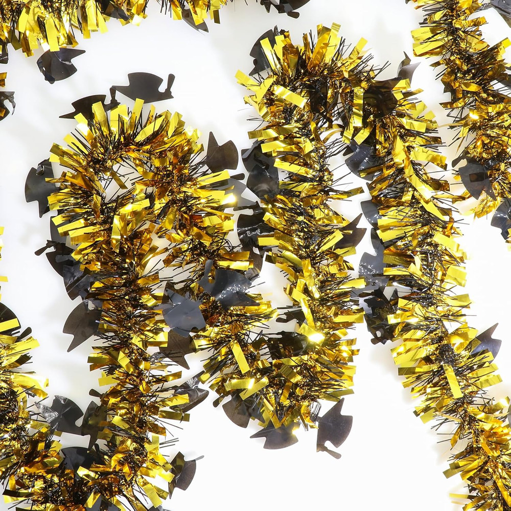 Graduation Decorations 2026, 50Ft Black and Gold Glitter Tinsel Garland, Class o